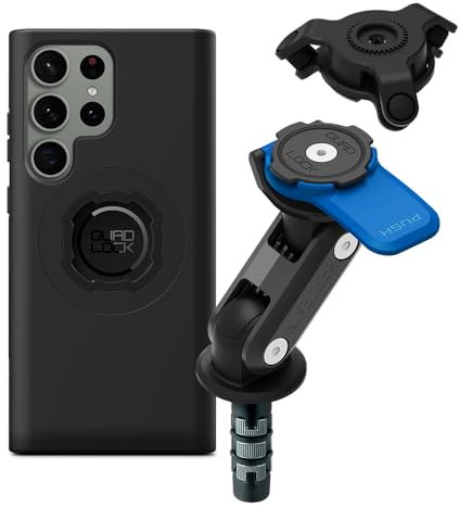 QUAD LOCK Gabelschaft-Handyhalterung für Motorrad mit Vibrationsdämpfer und MAG Hülle für Galaxy S23 Ultra
