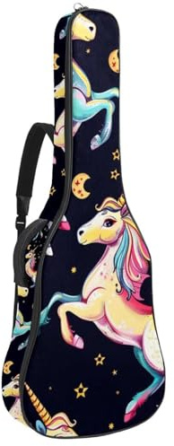 Tasche für Bassgitarre mit buntem Einhorn, 101,6 cm - 104,1 cm (40 - 104,1 cm) E-Gitarrentasche, wasserdichte Oxford-E-Gitarre, Gigbag für akustische Konzertgitarre, Ukulele, Buntes Einhorn-Design,