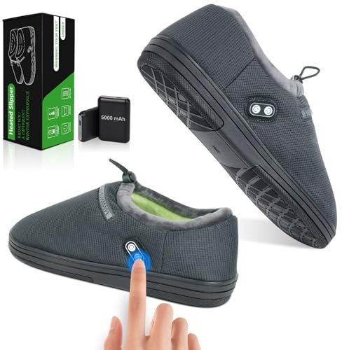 Zapatillas Calefactables, Rtdep Calentadores de Pies con batería de 5V 5000mAh, Calentadores de Pies Avec Commande de commutateur Dual, Calentador de Pies Electrico para Mujeres y Hombres