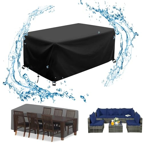 AJALGZ Copertura de Mobili da Giardino 240x100x90cm/LxWxH Nero Telo 420D Oxford Impermeabile Antivento Antipolvere Copri Tavolo da Esterno con Coulisse Copritavolo Telo Copri Mobili da Esterno