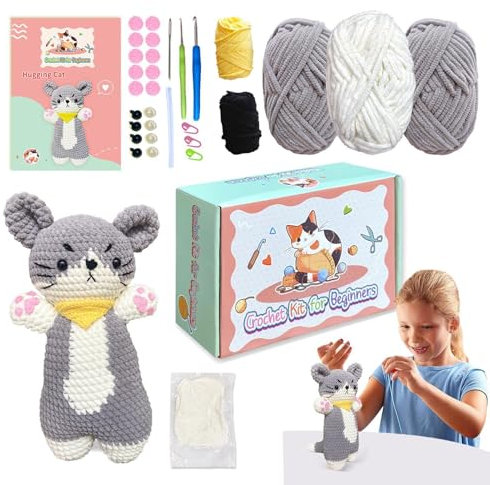 Generisch Häkelset Katze, Häkelset Tier,Häkelmaterial-Set für Kinder | Kreatives Häkelset für Anfänger, Katzen-Häkelset mit Schritten für Erwachsene und Kinder
