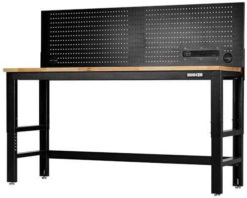 BUNKER 28098 Workbench with Hardwood Worktop and Power Pegboard, 1829mm