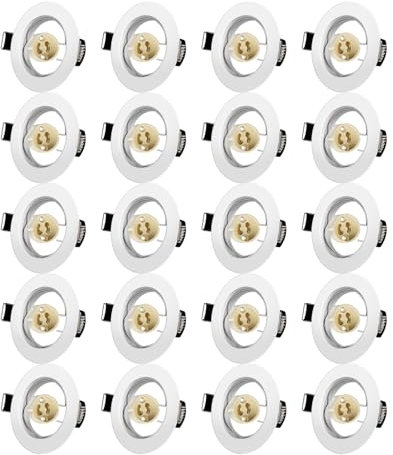 Tofisr LED Recessed Ceiling Light Mounting Frame Round White Spotlight Fittings incl. GU10 Socket, Cut-Out Hole Size:55mm-70mm, Downlight Frame for LED and Halogen, Not Included Bulbs, 20 Pack