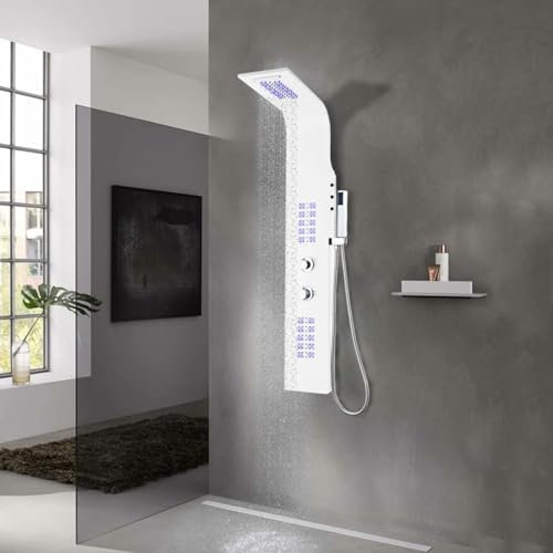 Xichuzi Duschpaneel, Duschsäule, Regendusche, Duscharmatur Regendusche, Duschsystem, Dusche Armaturen, Regenwasserdusche, Aluminium 20 x 44 x 130 cm Weiß