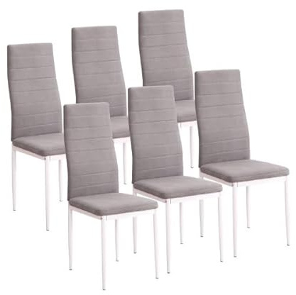 Genérico M1C - Pack 6 Sillas de Comedor Yuri, Respaldo y Asiento tapizado en Tela jarama Color Marengo, Sillas ergonómicas (Patas Color Blanco)