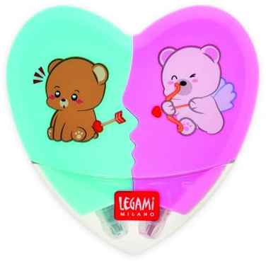 LEGAMI - Textmarker 2 in 1 - Herzform, limitierte Auflage zum Valentinstag, Markierungen zum Unterstreichen und Hervorheben, Rosa und Hellblau, schnell trocknend