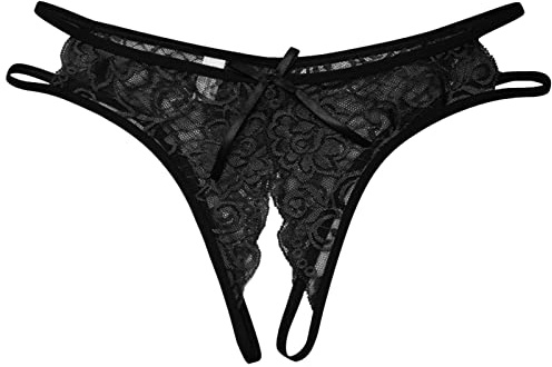 Modaworld Sexy Culotte Dentelle Fendue pour Femme Lingerie érotique, G-String en Dentelle Florale Strings Tangas Femme sous-vêtement