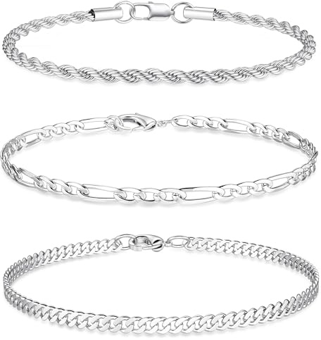 JeweBella 3 Stück Edelstahl Armband Herren Silber Gold Armbänder für Herren Jungs Robust Langlebig Panzerkette Figaro Gliederseil Kette Armband Set Armkette Männer Schmuck Geschenke 19cm/21cm/23cm