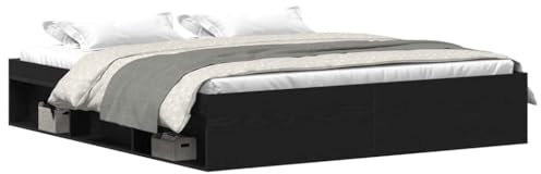 vidaXL Sängram utan madrass svart ek 200x200 cm konstruerat trä, sovrumsmöbler, sängbotten, dubbelsäng, säng, sängbotten