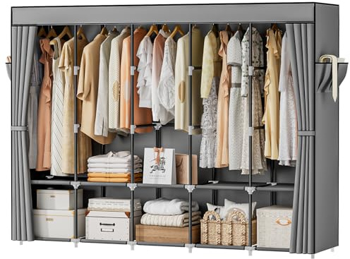 Neatrays Portable Closets for Hanging Clothes, 83 Inch Large Capacity Wardrobe Closet, Freestanding Armario De Ropa Closet with Cover & 5 Hanging Rods & 10 Storage Shelves (Grey)