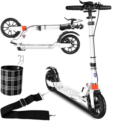 GHBXJX Cityroller Tretroller Erwachsene 150 kg Tragkraft, Scooter Kinder 8 Jahre, 200mm Big Wheel Scooter mit Bremsen und Stoßdämpfern, Kickboard Klappbar & Höhenverstellbar,Weiß