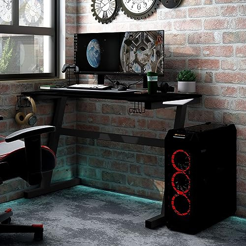 Gecheer Bureau Gaming avec LED Pieds en forme de Z Noir 90 x 60 x 75 cm