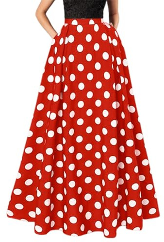 Falda larga vintage con lunares para mujer, falda larga fluida en línea A, estilo retro, cintura alta, falda elegante, perfecta para ocasiones informales y formales