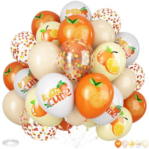 Luftballons mit orangefarbenem Druck, 30 Stück, 30,5 cm, orangefarbener Druck mit gelb-weißen Konfetti-Ballons für Babyparty, Sommer, Geburtstag, Obst-Mottoparty-Dekorationen
