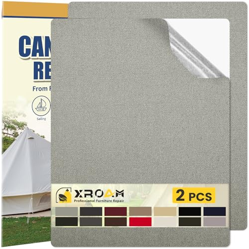 Patches Self-Adhesive Fabric, 21 x 30 cm Waterproof Fabric Tape, Self-Adhesive Canvas Patches for Outdoor Furniture, Boat Covers, Sofas, Tents, Lounge Chairs, Sun Protection, Light Grey