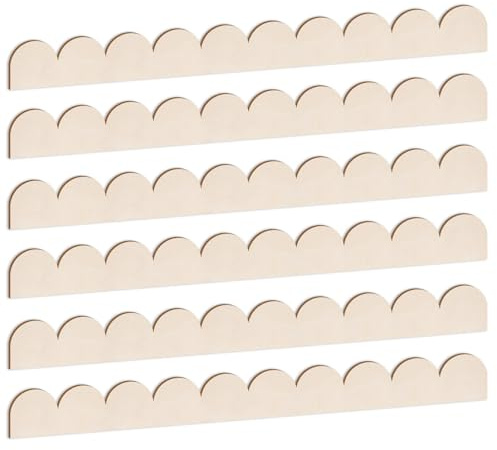 JSIWOTH Moulure Décorative en Bois Ondulé, Lot de 6 Baguettes en Bois de Tilleul Non Traité pour Meubles, Miroirs, Fenêtres, Portes & Décoration Murale DIY (40 x 4 cm)