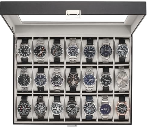 ProCase Boîte à Montres 21 Slots, Coffret Rangement Montres Grande Capacité, Couvercle Transparent Anti-Poussière, Protection et Présentation Élégante -Noir