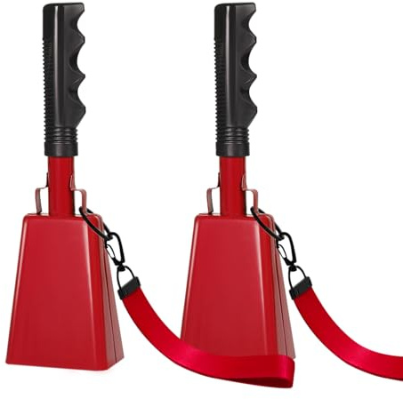 HEYLEAYAR 25,4 cm Kuhglocken mit Griff für Sportveranstaltungen, 2 große Kuhglocken mit Handschlaufen, lauter Geräuschmacher für jubelnde Fußballspiele, Geist, Marathon, Hochzeiten, Party