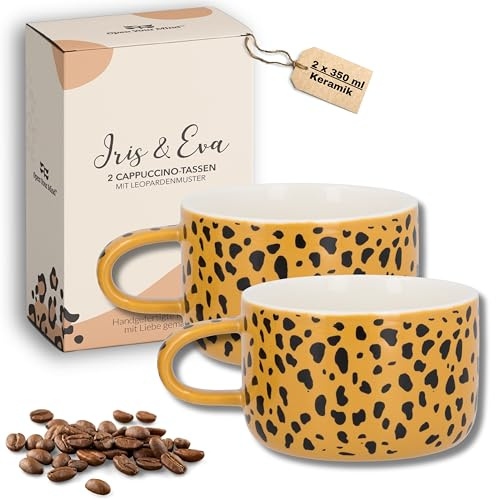 Cappuccino Tassen Set Keramik 2er 350 ml – Kaffeetassen & Teetassen / Becher im Leopard Design – Für Kaffee, Tee, Latte & Cappuccino