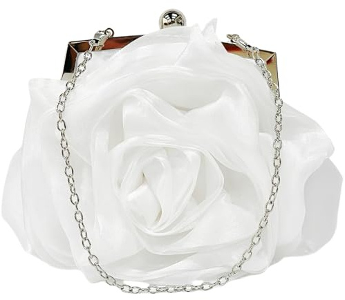 Pandalein Damen Blumen Clutch Seide Abendtasche Rose Brauttasche Kleidertasche Handtasche mit Kette für Hochzeit Wedding Prom Party