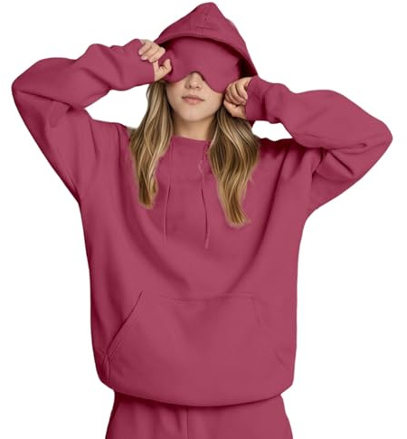 Damhuvtröja huvtröja med integrerad ögonmask bekvämt mode flygplan huva med huva enfärgad travel sweatshirt pullover vinter varm komfort resa flygplansläge huvtröja män, 04 vinröd, L