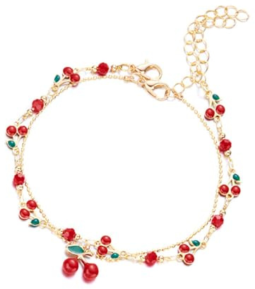 HDOYTXXM Bracelet de Charme Vintage Inspiré de Cerises Ajustable Styles Zircone Cubique Porte-Clés Chaîne Pour Loisirs Ou Fête Usures Accessoires de Bijouterie Empilables Polyvalents, taille unique