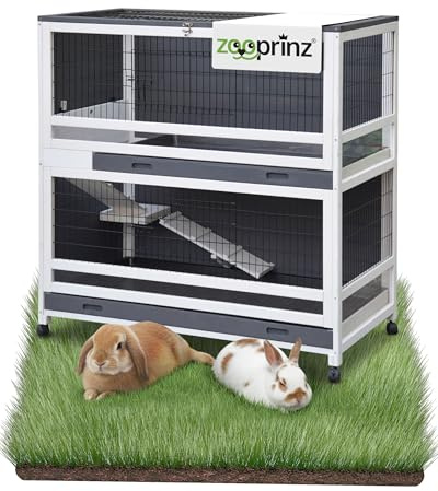 zooprinz Hasenzuhause 2 Etagen 115x60x118 cm mit Rollen | Hasenstall und Kaninchenstall aus Holz, 4 Rollen mit Bremsen, herausziehbare Wannen, trennbar, große Türen und Klappdach