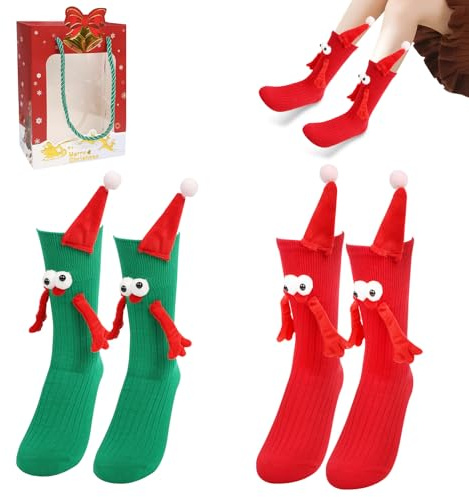 TPVUPC 2 pares Calcetines de Navidads Magnéticos 35-43, Navidad Calcetines Manos Iman, Navidads Calcetine Graciosos, Navidad Divertidos Calcetine Succión, para Hombres, Mujeres, Parejas y Amigos