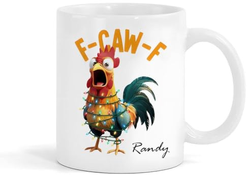 BBASILIYSD Tazza da caffè in ceramica personalizzata con pollo Caw-F, regalo divertente con gallo sarcastico, regalo M-UG per colleghi e migliori amici, Angry Chicken Caw-F M-UG