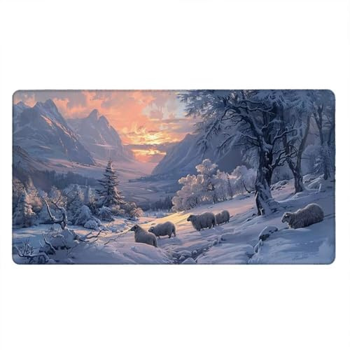 Tappetino Mouse Gaming XXL, 1800x900x3mm Grande Tappetino Scrivania Cuciti Base in Gomma, Mouse Pad Impermeabile Antiscivolo, PC Desktop Ufficio, Migliora Precisione Velocità (Pecore Neve) xR7-879