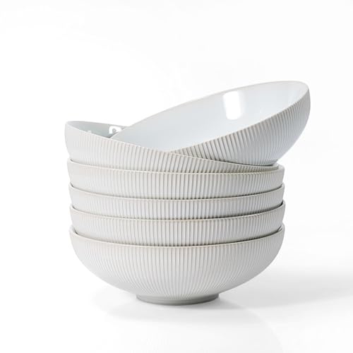 Jiwoo 6er Set Pastaschalen 1100 ml Ø20 cm, Suppenschüsseln aus Bone China | Reaktive Glasur, tiefe Schalen für Pasta, Ramen, Nudeln, Salat und Müsli, mikrowellen- & spülmaschinengeeignet