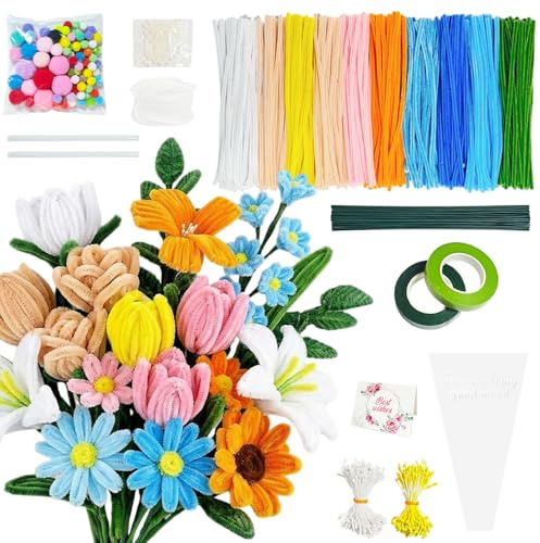 HuaMuDM Pipe Cleaner med Blomstjälkar, Färgstarka Piprensare för Hantverk, Pipe Cleaner Blommors Set, DIY Konstgjorda Grenar, Födelsedag, Present, Mors Dag (C)
