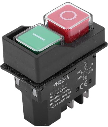 Xiuganpo Interruttore a Pulsante Elettromagnetico, Disconnessione Bipolare a 4 Pin 16A con Copertura del Pulsante di Arresto di Emergenza, con Protezione Antipolvere e Guarnizione IP55,