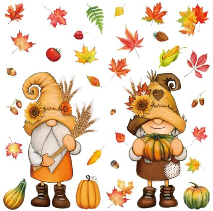 Sukizifa Fönsterbilder, självhäftande höst, 2 ark 100 x 33 cm, fönsterklistermärken, höstdekoration, fönsterbilder med tomt, pumpablad för Thanksgiving, dekoration