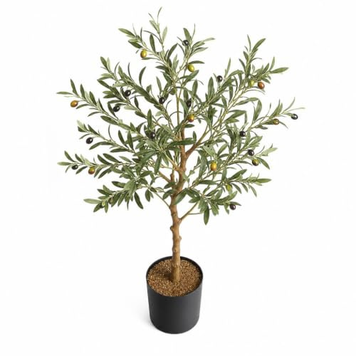 Olivo Artificial 79 cm con Ramas Ajustables – Planta Artificial de Interior con Base de Plástico y Alambre de Hierro – Decoración Realista para Salón, Hogar y Oficina – Árbol Falso Sin Mantenimiento