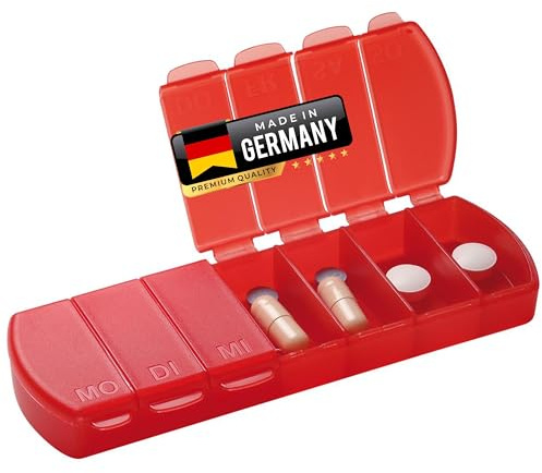 MAXBOX - Tablettenbox für 7 Tage, Tablettendose, Pillenbox mit getrennten Fächern - rot