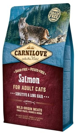 Carnilove Trockenfutter für Katzen, Erwachsene, Langhaar, Lachs, 6 kg (1er Pack)