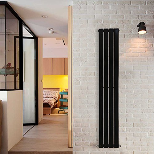 NRG Vertical Column Designer Radiator Central Heating Flat Single Panel 1600x272mm Black