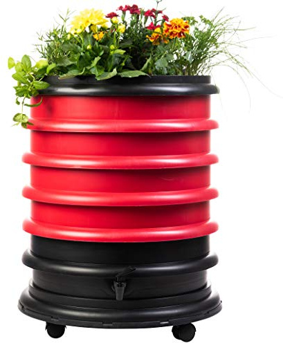 WORMbox | Lombricomposteur 4 Plateaux Rouge + Jardinière | 64 litres | Compostez Vos déchets organiques, Les vers de Terre/lombrics produisent du lombricompost