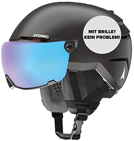 ATOMIC SAVOR VISOR STEREO Skihelm mit Visier - Schwarz - Größe S - Maximale Stoßdämpfung - Active Aircon Belüftungssystem - Hochwertige Verspiegelung für klare Sicht
