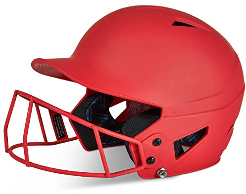 CHAMPRO womens Rise Fastpitch and Matte Finish HX Softball Batting Helmet with Facemask, Scarlet, Large US