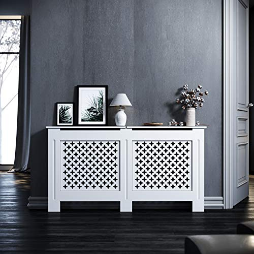 ELEGANT GRCC15W Revêtement de radiateur, grand, moderne, lamelles en losanges, blanc, laqué - Pour salon, chambre à coucher, cuisine, 152 x 19 x 81,5 cm