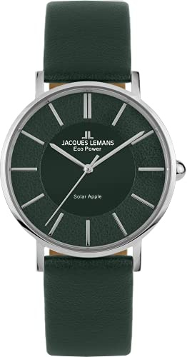 JACQUES LEMANS Damenuhren, Eco Power Uhren Frauen aus massivem Edelstahl mit Apfel-Leder Armband, Model 1-2113