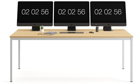 furni24 Schreibtisch-Stahl 200x80x75cm, Eiche, TÜV/GS-Einfache Montage, Arbeitstisch, Bürotisch, Küchentisch, Esstisch, Druckertisch Büro-Möbel Arbeitszimmer Computertisch Gaming-Tisch Mehrzwecktisch