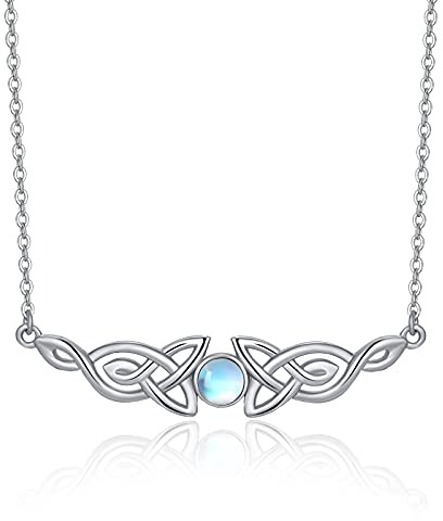 TANGPOET Mondstein Kette 925 Sterling Silber Keltischer Halskette Geburtsstein Halskette Anhänger Schmuck Geschenke für Frauen