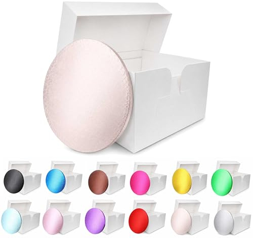 LARRYROO Colour Cake Drum Board & White Box + Lid Combo Pack for Wedding, Birthday Cakes (Rose Gold, 8 Inches)
