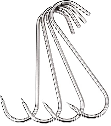 Ganchos de carne de acero inoxidable de 10 pulgadas para procesamiento de carne de acero inoxidable resistente gancho para carnicero, granjero, cazador (paquete de 4 - 6 mm)