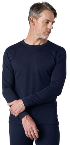 LAPASA Herr 100 % merinoull termisk undertröja, premium merino ull underkläder, toppar, långärmad tröja (M29 varm/M67 extra varm), Marinblå (varm) ny, XL