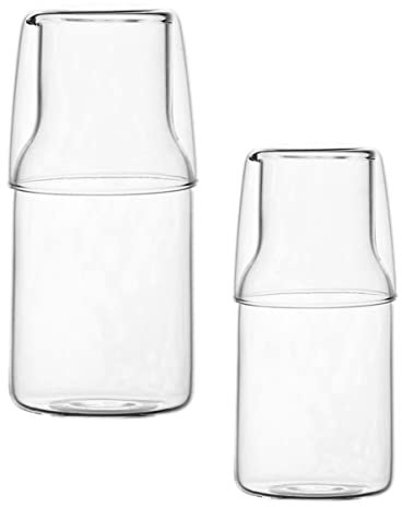 Cabilock 2 Sets Cooling Kettle Water Carafe Elegant Glass Carafe Cup for Cold Water Pot Bedside Table
