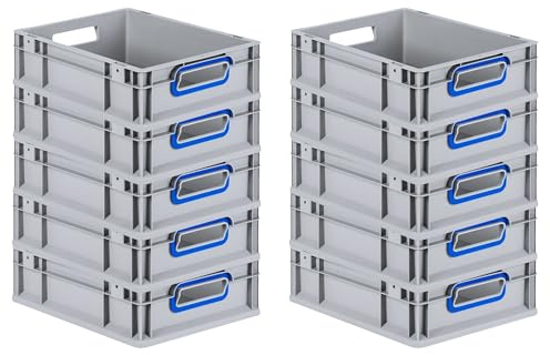 PROREGAL SuperSparSet 10x Eurobox NextGen Color | HxBxT 12x30x40cm | 11 Liter | Griffe blau offen | Glatter Boden | Eurobehälter, Transportbox, Transportbehälter, Stapelbehälter